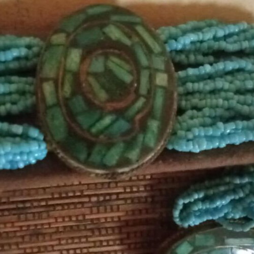 Boho belt with turquoise beads and bronze elements adjustable, new