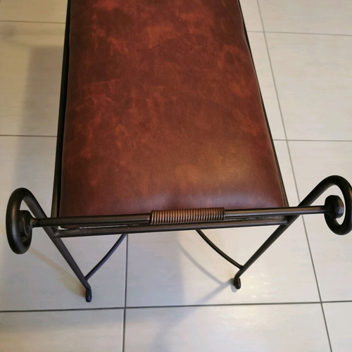 Tambour Metal and Leather Stool like new