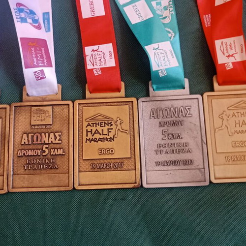 Collectible Set of 6 Athens Half Marathon Medals 2016-2018 like new