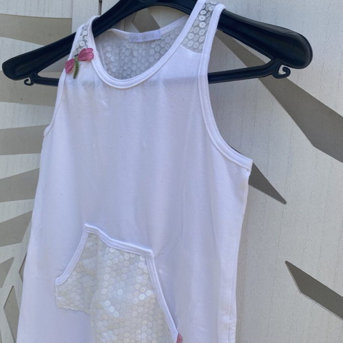 Alouette white sleeveless dress with sequins and adjustable waist like new