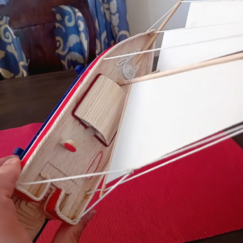 Wooden handmade boat new with Greek flag and miniature details