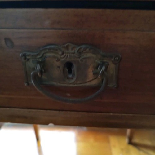 Antique desk like new with burgundy fabric and glass