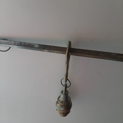 Vintage brass hanging steelyard balance with Parthenon design