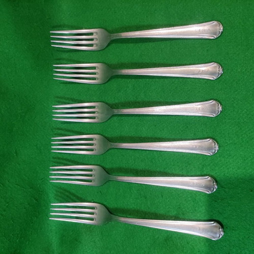 Nissiotis Rostfrei forks used, set of 6, collectible Xenia 1968