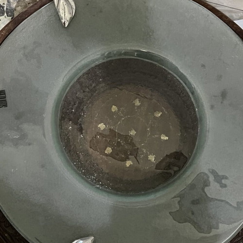 Large glass platter with silver feet Nafpliotis like new