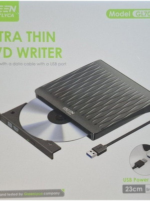 Green Lyca External USB DVD Writer Ultra Thin Black new GL70298