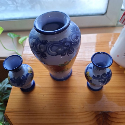 Set of 3 Portuguese decorative ceramic vases, handmade