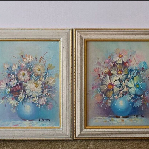 C.Hunter oil paintings used, set of 2, 34x30 cm each