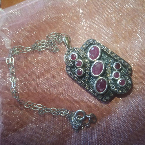 Handmade pendant silver and gold with natural rubies and diamonds like new
