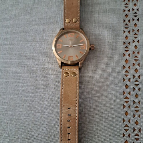 Oozoo unisex watch with large dial and beige leather strap