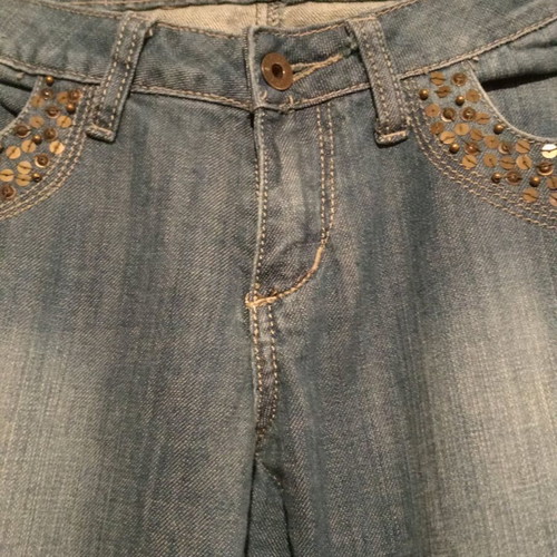 Motivi flared jeans used with embroidery and sequins, size UK 12