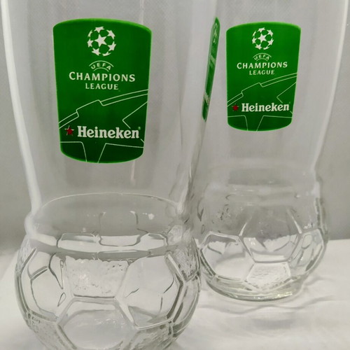 Heineken beer glasses collectible UEFA Champions League special edition, new, set of 2