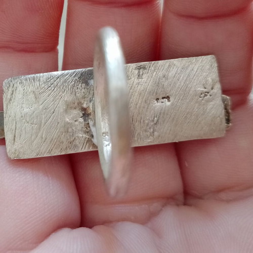 Statement two-tone ring used with layers, silver and gold colors