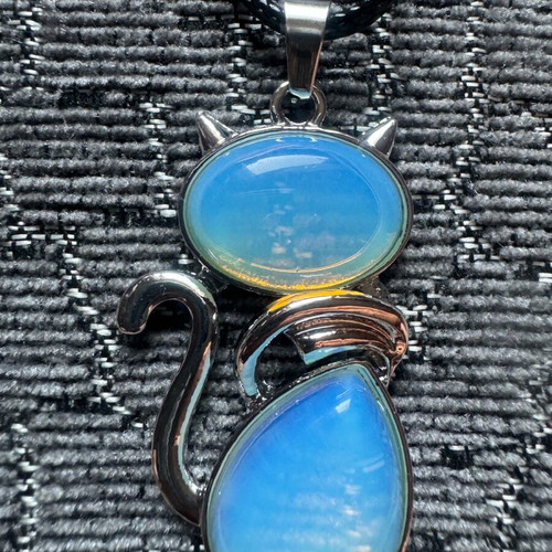 Cat necklace with opal stone new