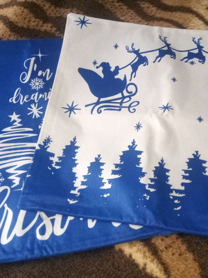 Christmas pillowcases new, set of 2, electric blue and ecru