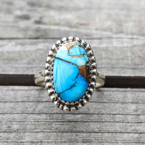 Silver ring with Ice Blue Dahlia Turquoise new