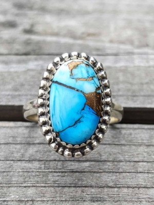 Silver ring with Ice Blue Dahlia Turquoise new