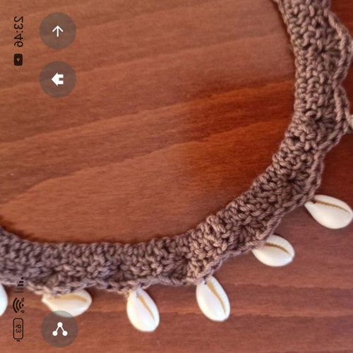 Handmade braided necklace with shells, new, brown