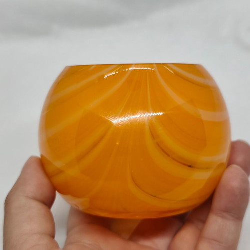 Orange glass tealight holder used, mini vase or candleholder
