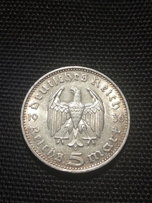 5 Reichsmark 1936 ασημένιο νόμισμα Γερμανίας Paul von Hindenburg