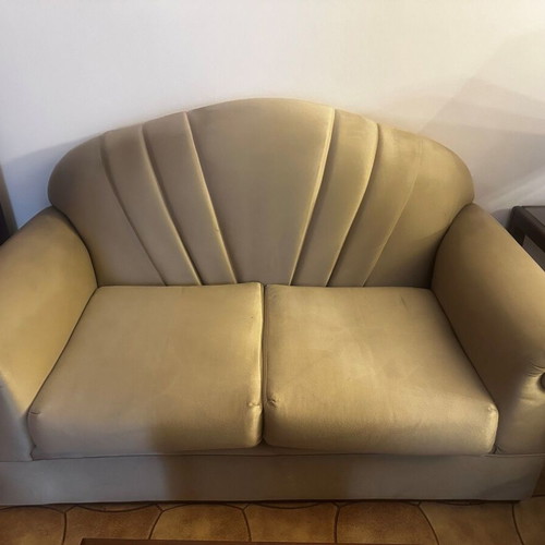 Living room set 1980s used, 3-seater, 2-seater, armchair & 4 tables
