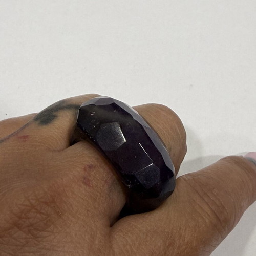 Amethyst ring carved from solid natural stone, size 59