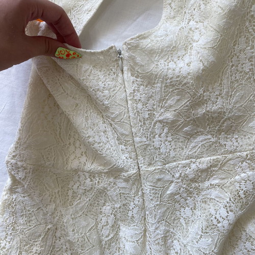 Cream dress with lace and inner lining, used, size L 40 12