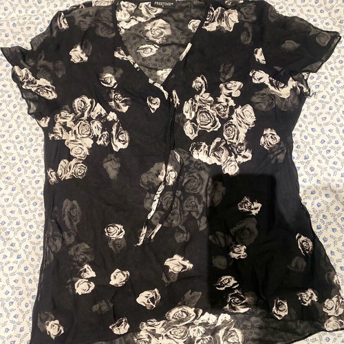 Sheer blouse one size like new, black and white
