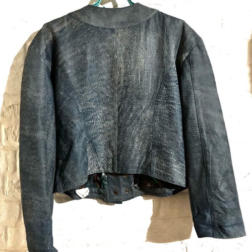 Real camel leather jacket like new, gray and blue