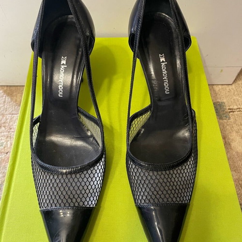 Kalogirou black patent leather pumps with mesh, like new, size 38 EU