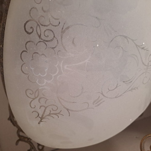 Ceiling light used, old brass with opaline shade