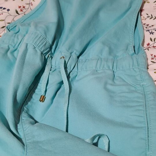 Zara Trafaluc Mint Aqua Blue Sleeveless Drawstring Overall Jumpsuit, Size XS