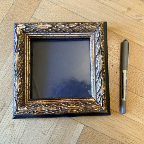 Vintage square wooden photo frame used, gold leaf laurel design