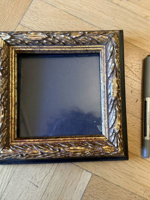 Vintage square wooden photo frame used, gold leaf laurel design