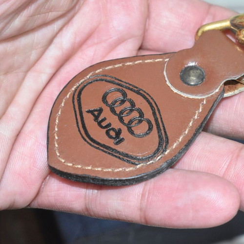 Vintage Audi leather keychain used with metal ring and hook