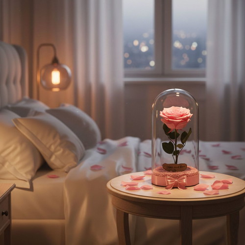 Pink natural eternal rose in large glass dome new