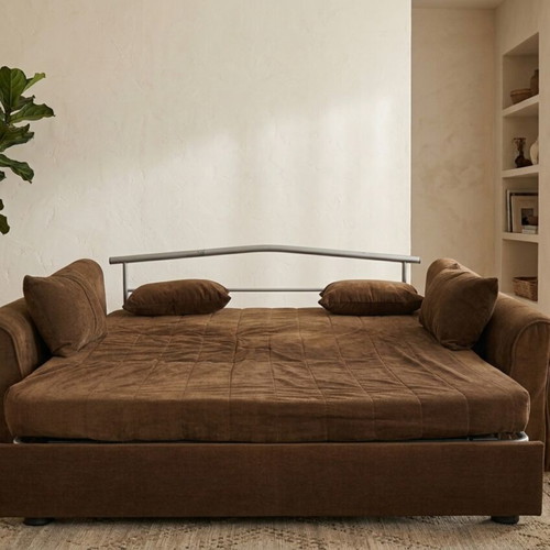 Sofa bed double 200×190 cm used, brown color with 2 cushions