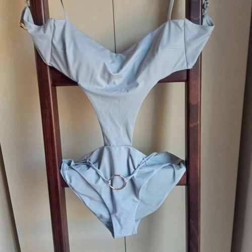 SugarFree Monokini swimsuit used, light grey with ring detail, size L