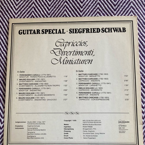Guitar Special Siegfried Schwab vinyl used, classical music