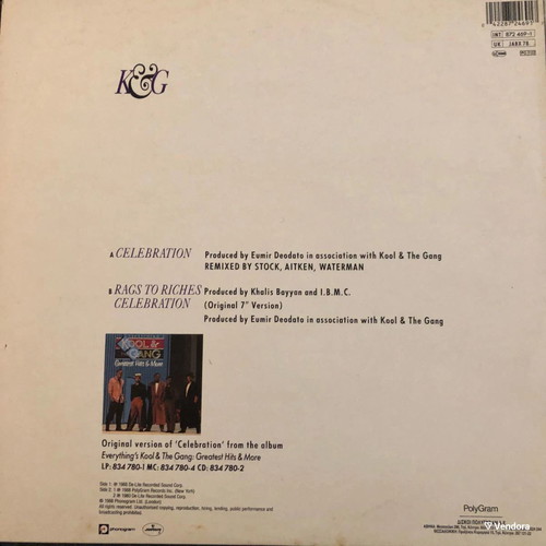 Vinyl Kool & The Gang Celebration 1988 Remix 12" 45 RPM Disco Record Used