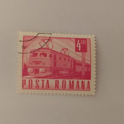 Romanian Stamp with Train 4 Lei like new, collectible