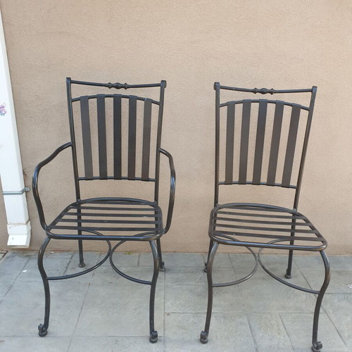 Marble table with 6 metal chairs
