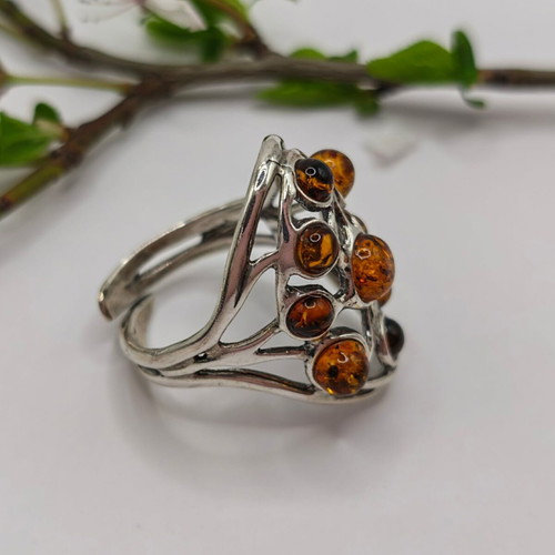 Silver ring with Baltic amber new, adjustable