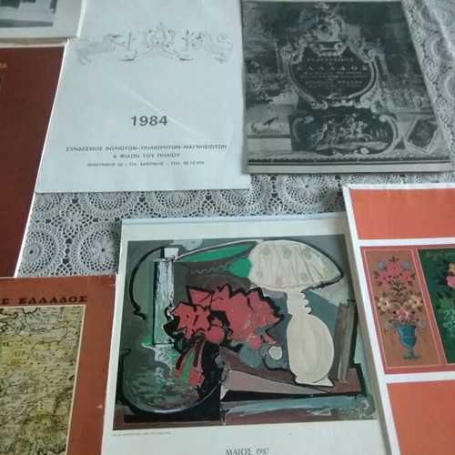 Old calendars used with images and large map of Greece
