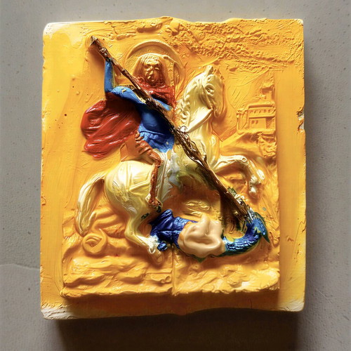 Plaster wall hanging Saint George hand-painted new