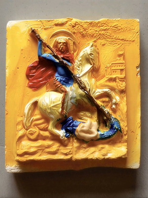 Plaster wall hanging Saint George hand-painted new