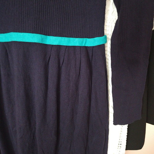 Alex Marie vintage romantic rib dress with turquoise bows, blue