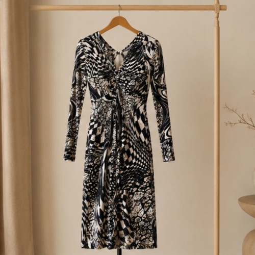 Viscose midi dress, black and white, size S