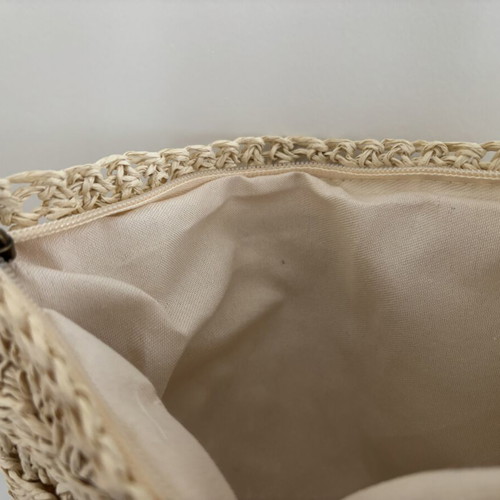 Straw crossbody bag new, beige, semicircular with tassel