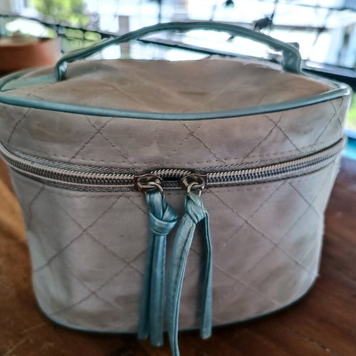 Satin Toiletry Bag like new, made in UK, light blue